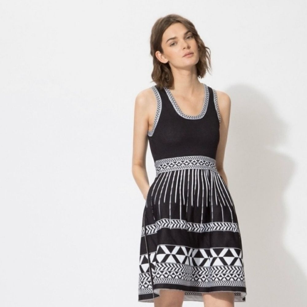 Maje Riviera Black/white knit fit and flare mini dress size S